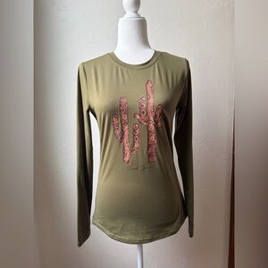 Cruel Denim Olive Green Cactus Graphic Long Sleeve Western Shirt Size M